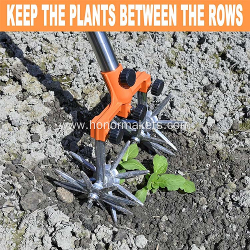 Rotary Cultivator Tool Adjustable garden Hand Tiller with Stainless Steel Pole for Soil Mixing or Reseeding Grass